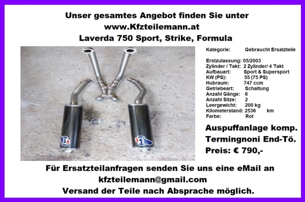 Auspuffanlage komplett  Sammelrohr Laverda 750Sport, Strike, Formula Zane